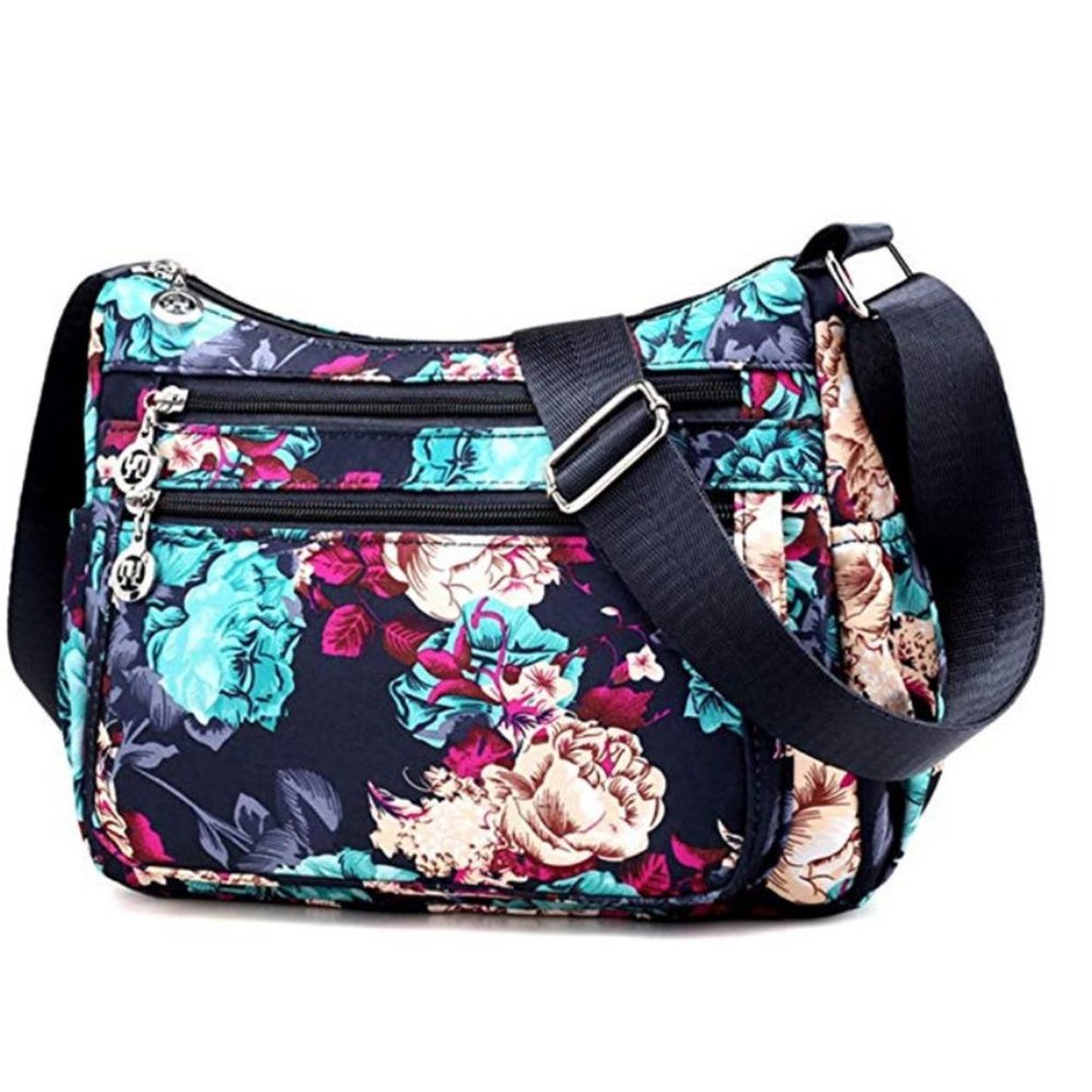 Floral Nylon Crossbody Water-Resistant Bag